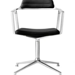 Vipp Skrivbordsstolar & Kontorsstolar-452 Snurrstol Med Fötter, Polerat Aluminium / Svart Läder