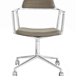 452 Snurrstol Med Hjul, Polerat Aluminium / Sandfärgad Läder