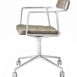 452 Snurrstol Med Hjul, Polerat Aluminium / Sandfärgad Läder