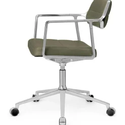Vipp Skrivbordsstolar & Kontorsstolar-453+ Snurrstol Med Hjul, Polerad Aluminium / Bosco Green Läder