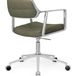 Vipp Skrivbordsstolar & Kontorsstolar-453+ Snurrstol Med Hjul, Polerad Aluminium / Bosco Green Läder
