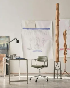 Vipp Skrivbordsstolar & Kontorsstolar-453+ Snurrstol Med Hjul, Polerad Aluminium / Bosco Green Läder