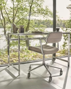 Vipp Skrivbordsstolar & Kontorsstolar-453+ Snurrstol Med Hjul, Polerad Aluminium / Bosco Green Läder