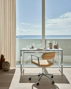 Vipp Skrivbordsstolar & Kontorsstolar-453+ Snurrstol Med Hjul, Polerad Aluminium / Bosco Green Läder