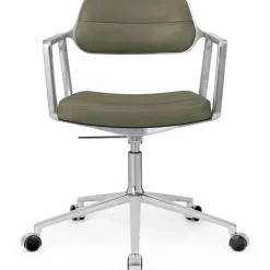 Vipp Skrivbordsstolar & Kontorsstolar-453+ Snurrstol Med Hjul, Polerad Aluminium / Bosco Green Läder