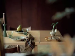 Artek Matbord Och Barbord-Aalto Table foldable DL81C Legs and edge band natural lacquered, top clay linoleum, drop-leaf