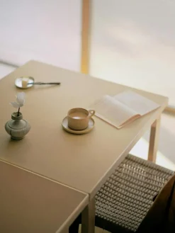 Artek Matbord Och Barbord-Aalto Table foldable DL81C Legs and edge band natural lacquered, top clay linoleum, drop-leaf