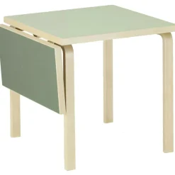 Artek Matbord Och Barbord-Aalto Table foldable DL81C Legs and edge band natural lacquered, top clay linoleum, drop-leaf