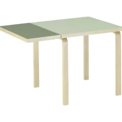 Artek Matbord Och Barbord-Aalto Table foldable DL81C Legs and edge band natural lacquered, top clay linoleum, drop-leaf