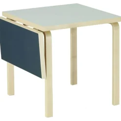 Artek Matbord Och Barbord-Aalto Table foldable DL81C Legs and edge band natural lacquered, top clay linoleum, drop-leaf