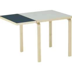 Artek Matbord Och Barbord-Aalto Table foldable DL81C Legs and edge band natural lacquered, top clay linoleum, drop-leaf