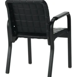 Armchair 45 Karmstol Svartlackerad yta, Klädsel i linne, Svartlackad Björk / Quiltat Läder Svart