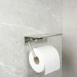 Beslag Design Toalettrullehållare-Base Toapappershållare Med Hylla, Rostfritt Stål