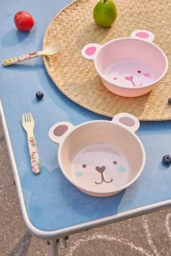 Barn RICE Barntallrikar-Bear Skål Melamin 50 cl, Rosa