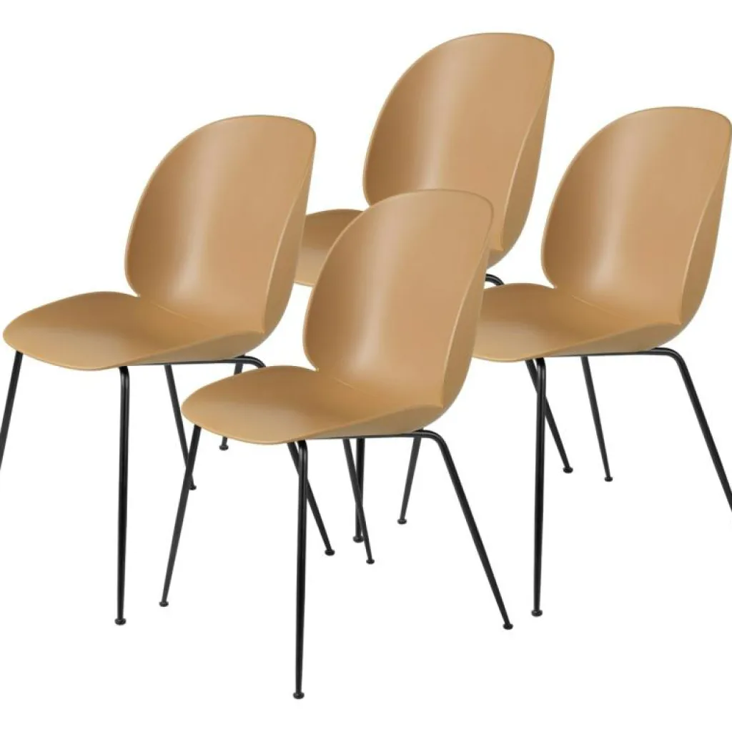 GUBI Stolar-Beetle Stol Oklädd, Conic Base Svart, 4-Pack, Amber Brown