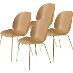Beetle Stol Oklädd 4-pack Conic Base Brass, Amber Brown