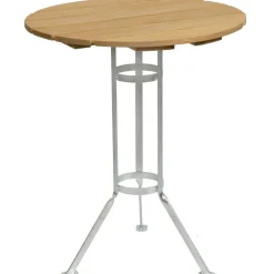 Grythyttan stålmöbler Balkongbord & Cafébord|Trädgårdsbord-Bryggeribord Ø60 cm, Obehandlad Teak / Varmförzinkat Stål