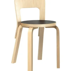 Artek Stolar-Chair 65 natural lacquered birch, seat in black linoleum LacqNaBi, natural birch
