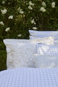 Check Lyocell Oxford Bäddset 150x210 + 50x60 cm, Vit/Blå