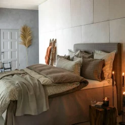 Checked Lyocell/Cotton Bäddset 220x220 cm, Brun/Vit