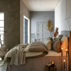 Checked Lyocell/Cotton Bäddset 220x220 cm, Brun/Vit