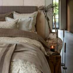 Checked Lyocell/Cotton Bäddset 220x220 cm, Brun/Vit