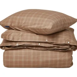 Checked Lyocell/Cotton Bäddset 220x220 cm, Brun/Vit