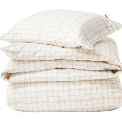 Checked Lyocell/Cotton Bäddset 150x210 + 50x60 cm, Vit/Beige