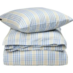 Lexington Bäddset-Checked Poplin Bäddset 220x220 + 50x60x2 cm, Beige/Blå