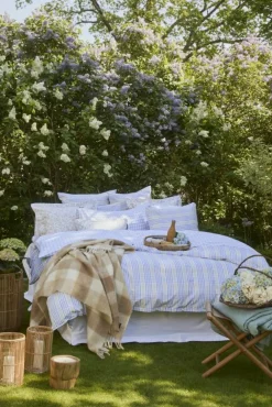 Lexington Bäddset-Checked Poplin Bäddset 220x220 + 50x60x2 cm, Beige/Blå