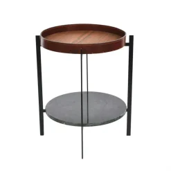 OX Denmarq Sidobord & Avlastningsbord-Deck Sidobord, Svart Underrede, Teak/Konjak, Grön Marmor