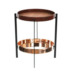 OX Denmarq Sidobord & Avlastningsbord-Deck Sidobord, Svart Underrede, Teak/Konjak, Grön Marmor