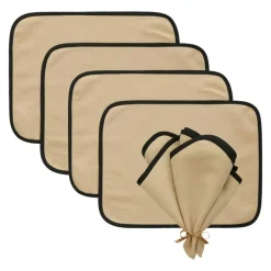 Decotique Servetter & Tillbehör-Elvira Textilset 4 Bordstabletter + 4 Servetter, Natur/Svart 8 Delar