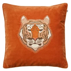 Chhatwal & Jonsson Prydnadskuddar & Fodral-Embroidered Tiger Velvet Kuddfodral 50x50 cm Orange