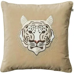 Chhatwal & Jonsson Prydnadskuddar & Fodral-Embroidered White Tiger Kuddfodral 50x50 cm,