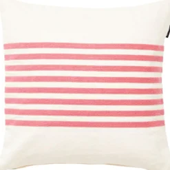 Embroidery Striped Linen/Cotton Kuddfodral 50x50 cm, Rosa/Off-white