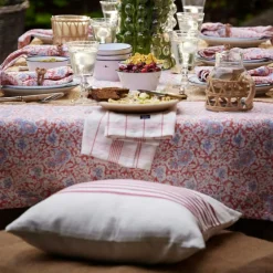 Embroidery Striped Linen/Cotton Kuddfodral 50x50 cm, Rosa/Off-white