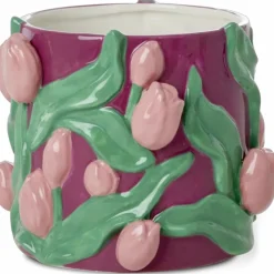 RICE Krukor-Flower Kruka Med Präglade Tulpaner 15 cm