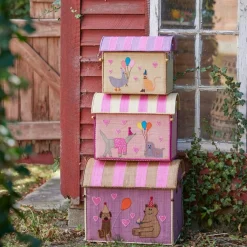 Barn RICE Leksaksförvaring-Förvaringskorg 3 Delar Party Animal, Rosa