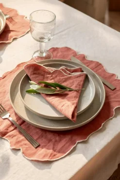 Decotique Servetter & Tillbehör|Bordstabletter & Glasunderlägg-Gia Textilset 4 Bordstabletter + 4 Servetter, Vit / Blå