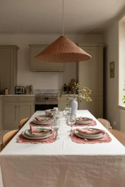 Decotique Servetter & Tillbehör|Bordstabletter & Glasunderlägg-Gia Textilset 4 Bordstabletter + 4 Servetter, Vit / Blå