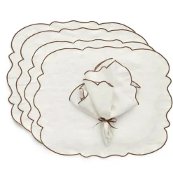 Decotique Servetter & Tillbehör|Bordstabletter & Glasunderlägg-Gia Textilset 4 Bordstabletter + 4 Servetter, Vit / Blå