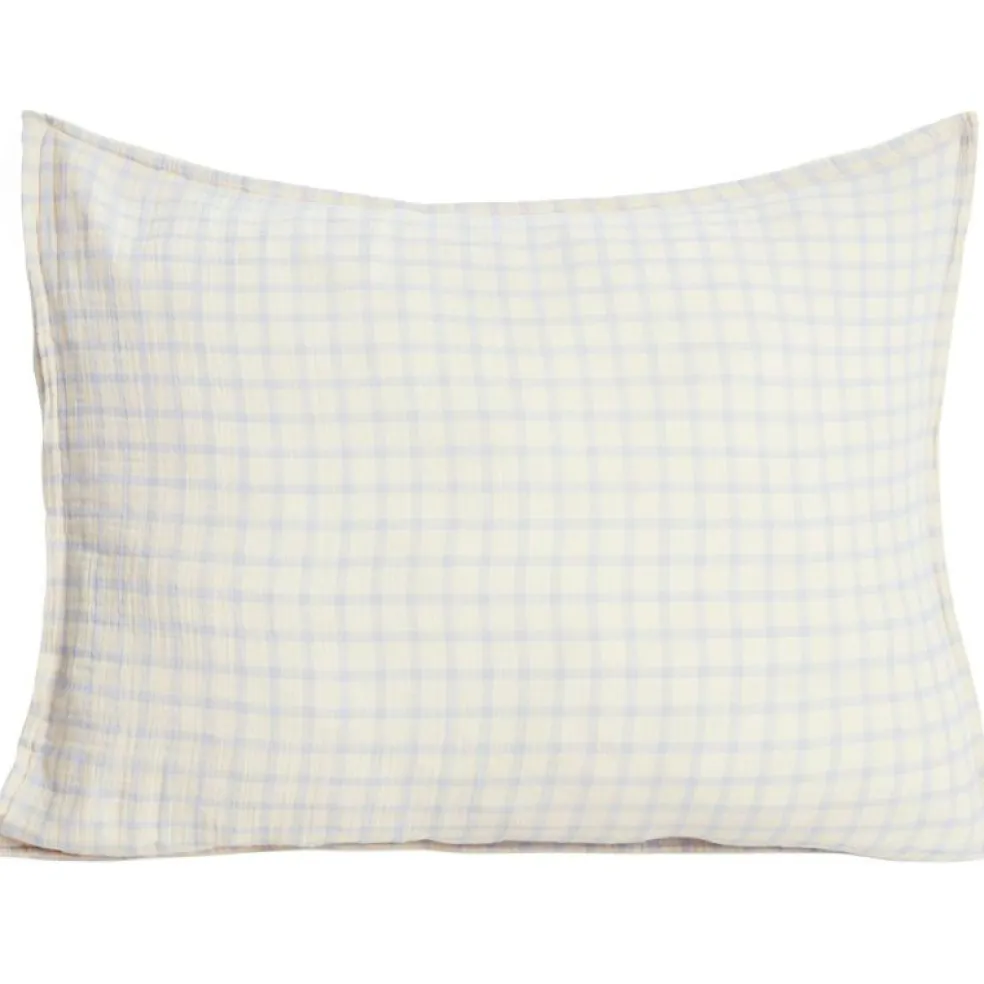Gingham Sky Blue Muslin Örngott, 50x60 cm