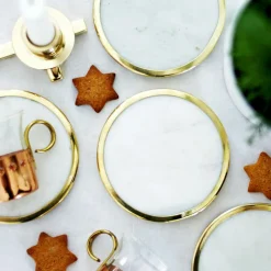 Glasunderlägg Marmor 4-pack, Vit / Mässing