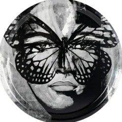 Golden Butterfly B&W Bricka, 46 cm