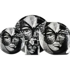 Golden Butterfly B&W Bricka, 46 cm