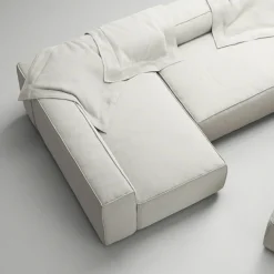 Grand 4-Sitssoffa Divan Vänster öppet avslut Med Fotpall Bouclétyg, Steam White