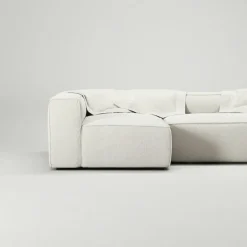 Grand 4-Sitssoffa Divan Vänster öppet avslut Med Fotpall Bouclétyg, Steam White