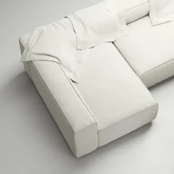 Grand 4-Sitssoffa Divan Vänster öppet avslut Med Fotpall Bouclétyg, Steam White