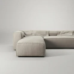 Grand 4-Sitssoffa Divan Vänster öppet avslut Med Fotpall Bouclétyg, Steam White